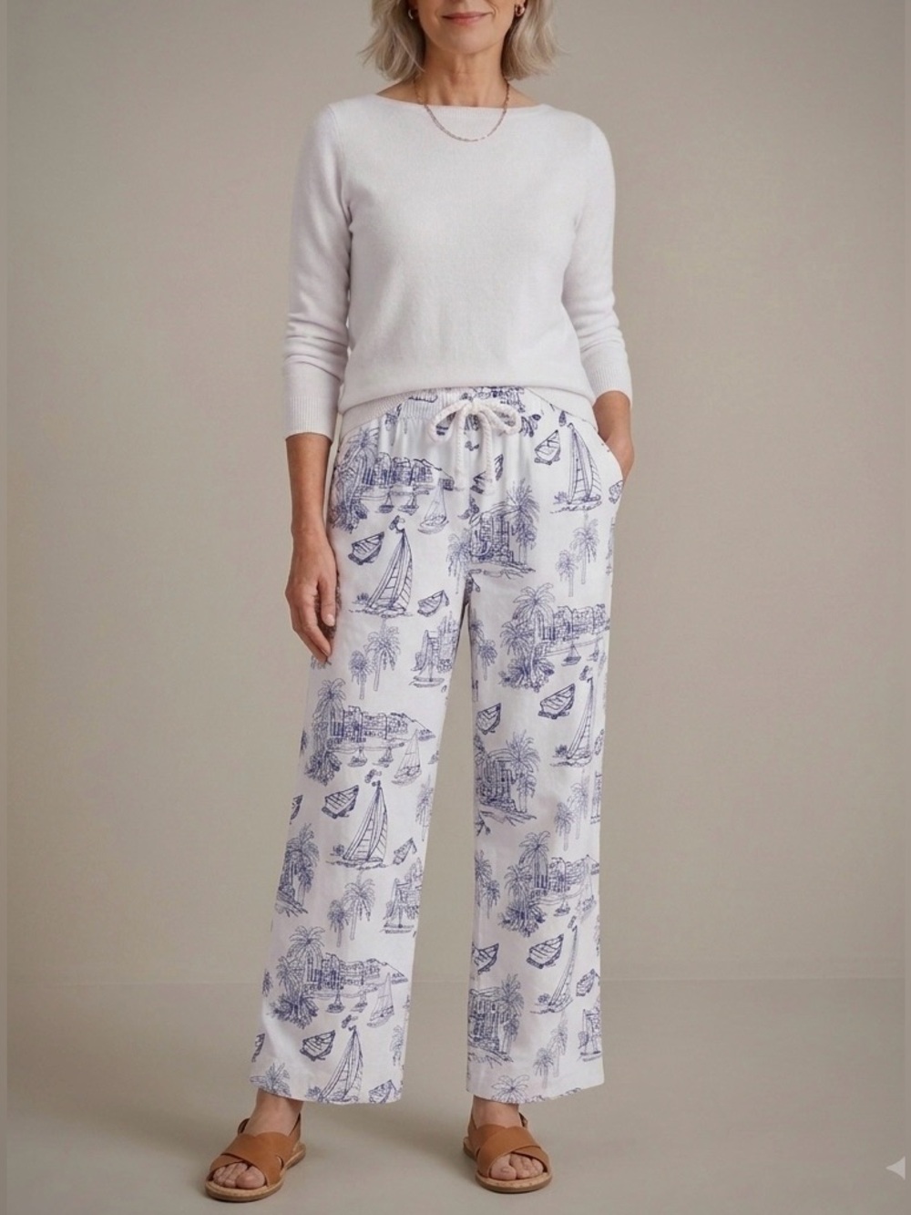 Cynthia Rowley 100% Cotton Coastal Toile Embroidered Pants Size L